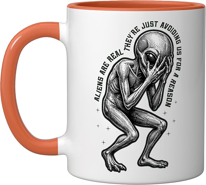 Aliens UFO Space Sci Fi Believer Extraterrestrial Ceramic Mug, Orange/White