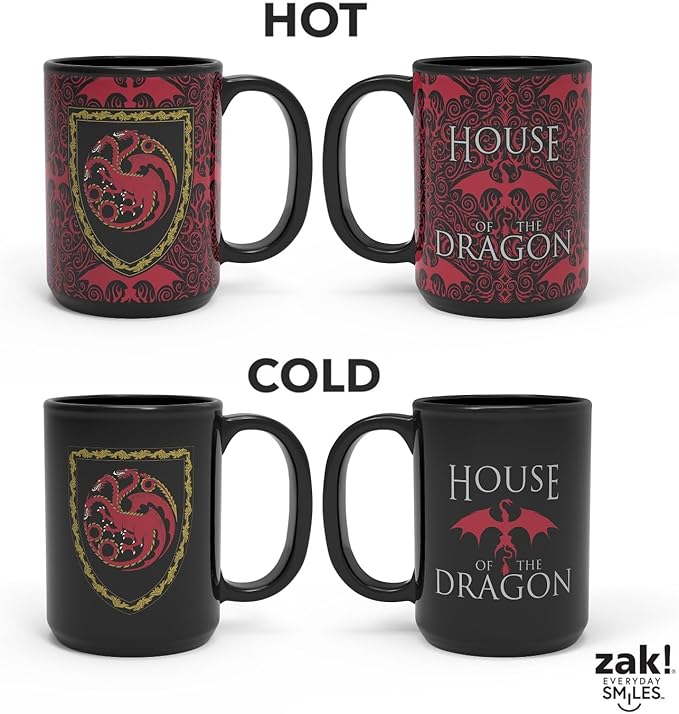 Zak Designs House of the Dragon Unique Color Change Ceramic Coffee Mug for Hot Drinks, Collectible Keepsake (15 oz, Targaryen)