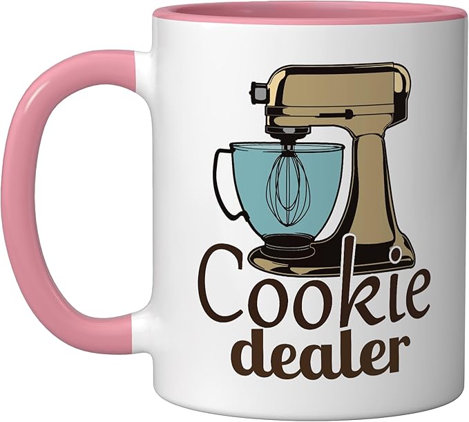 Cookie Dealer, Men Women Baking Cooking, Pastry Chef, Baker Ceramic Mug, Pink/White