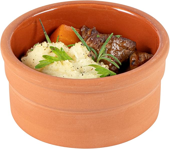 Restaurantware-Terra Tek 5.1 Ounce Terracotta Cazuelas, 2 Brown Glazed Clay Pots For Cooking - Oven-Ready, Microwavable, Terracotta Serving Pots, Dishwashable, For Cooking And Serving