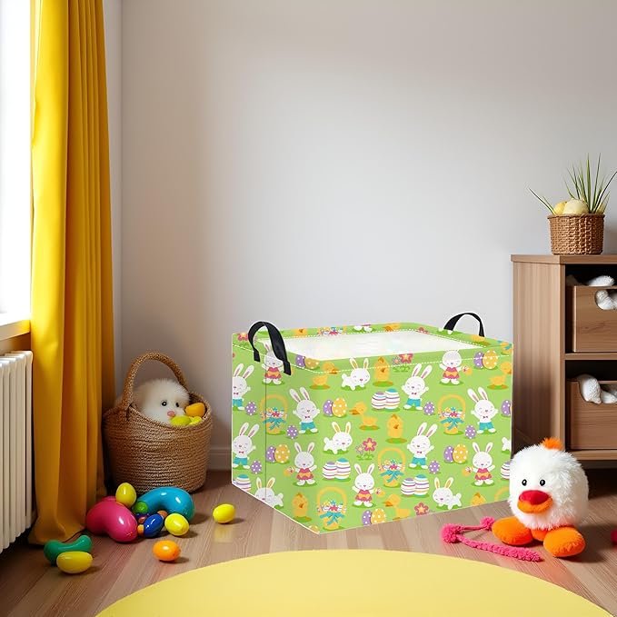 HIYAGON Easter Basket for Kids Boys and Girls Cute Storage Organizer Bin Box Rectangular Easter Bunny Room Decor(Easter Basket)