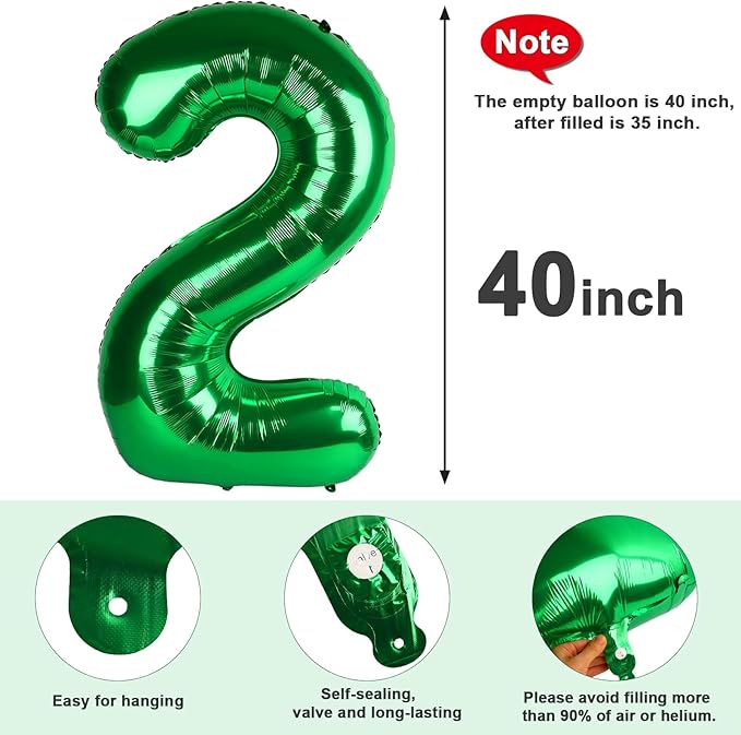 2 Balloon Numbers Dark Green Party Decorations for Women Men, 40 In Big Two Balloons for Engagement, Wedding, Celebration Party, Graduations, Photo Shoot