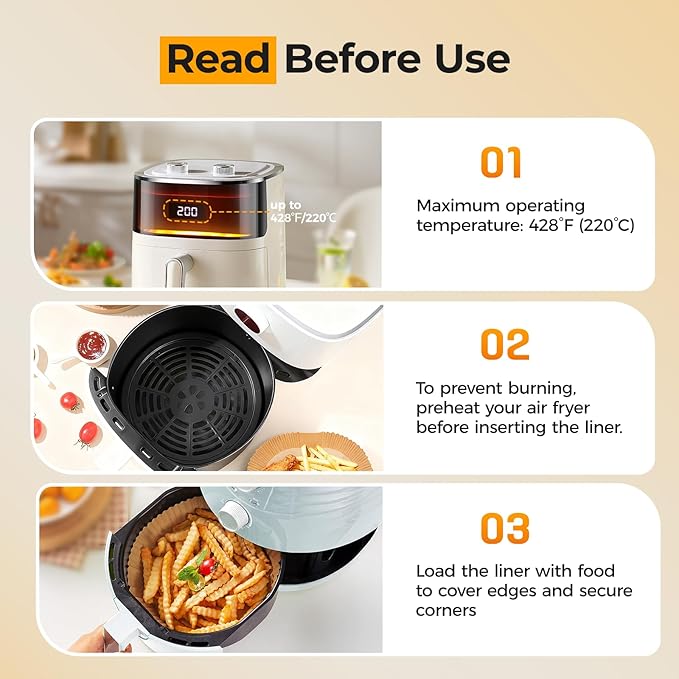 400Pcs Air Fryer Paper Liners Disposable, 8 Inch Max Xl Large Cooker Air Fryer Disposable Paper Liners, Oil Proof Parchment Sheets Round Basket Bowl Liner for Baking Cooking Food