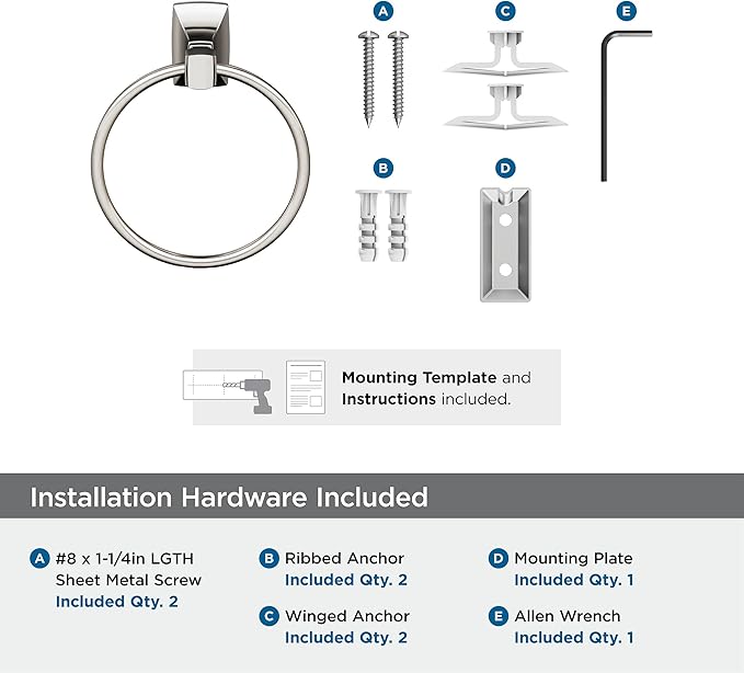 Amerock BH36012 Highland Ridge 7-7/16" Wall Mounted Towel Ring - Brushed Nickel