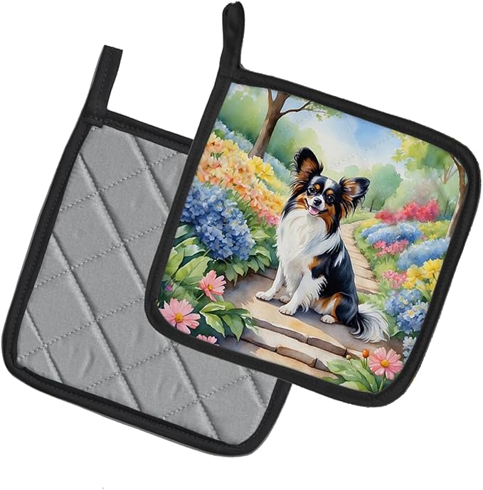 Caroline's Treasures Papillon Spring Path Pair of Pot Holders Kitchen Heat Resistant Pot Holders Sets Oven Hot Pads for Cooking Baking BBQ, 7 1/2 x 7 1/2
