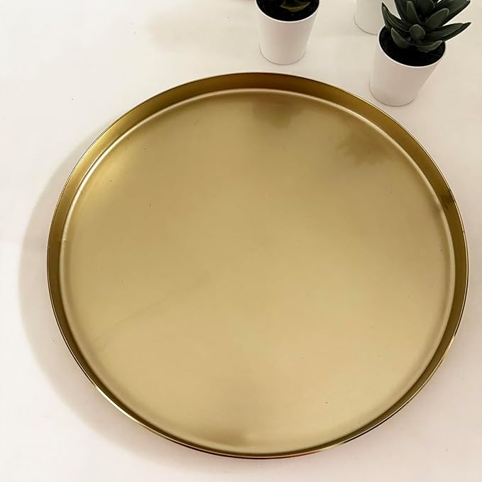 Enliven Gold Round Tray 12 Inch Brass Serving Platter | Hammered Metal Decorative Plate for Coffee Table, Bar, Kitchen, Bathroom & Display
