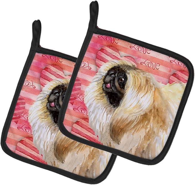 Caroline's Treasures BB9768PTHD Pekingese Love Pair of Pot Holders, Red Kitchen Heat Resistant Pot Holders Sets Oven Hot Pads for Cooking Baking BBQ, 7 1/2 x 7 1/2
