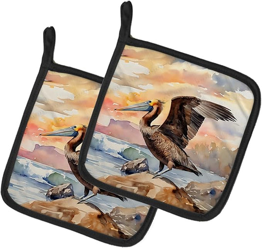 Caroline's Treasures Pelican Pair of Pot Holders Kitchen Heat Resistant Pot Holders Sets Oven Hot Pads for Cooking Baking BBQ, 7 1/2 x 7 1/2