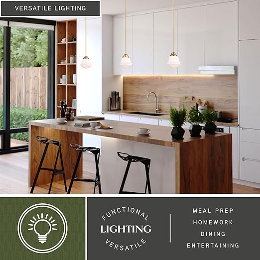 VAXCEL Huntley LED Compatible Gold Brass Farmhouse Mini Pendant Ceiling Light White Schoolhouse Glass