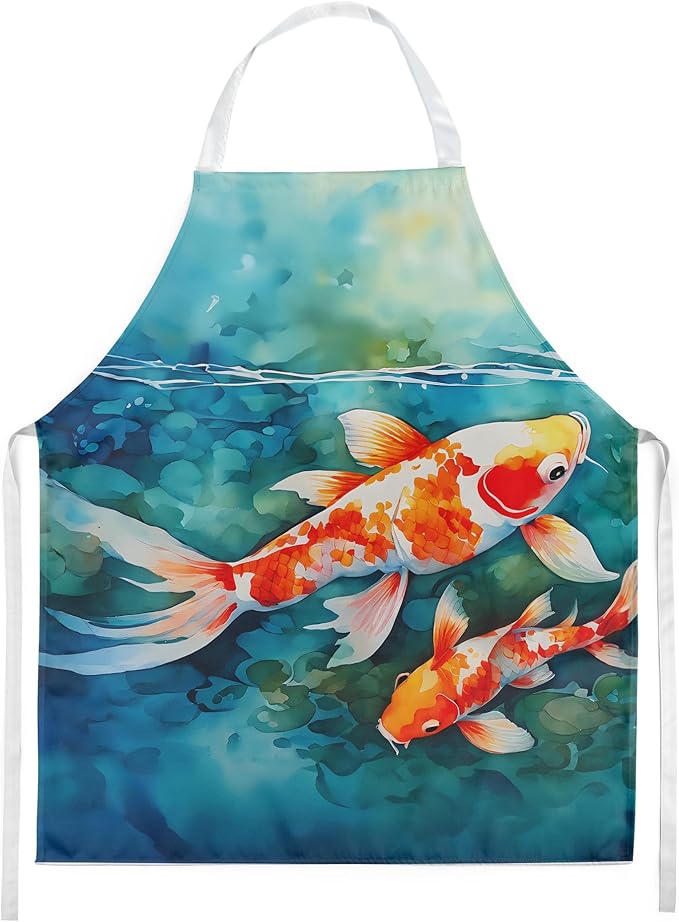Caroline's Treasures Koi Fish Apron Cooking Kitchen Server Baking Crafts Gardening for Adult Women Men, Unisex, Large, Multicolor