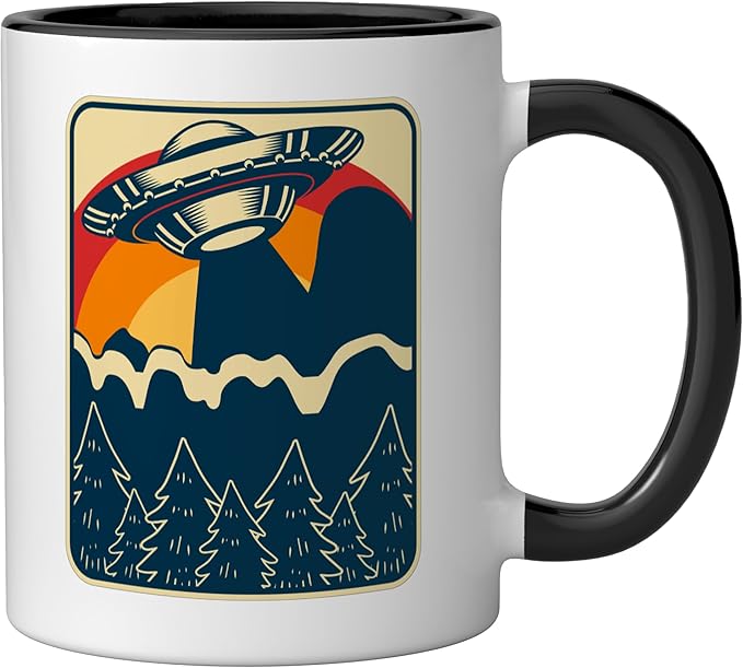 Ufo Alien Vintage Retro Ceramic Mug, Black/White