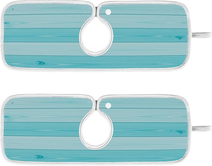 Teal Turquoise Green Wood Water Splash Guard Faucet Drip Catcher Thicken Sponge Microfiber Sink Absorbent Mat for Kitchen 30x5in 2 Pack