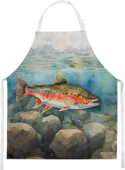 Caroline's Treasures Brook Trout Apron Cooking Kitchen Server Baking Crafts Gardening for Adult Women Men, Unisex, Large, Multicolor