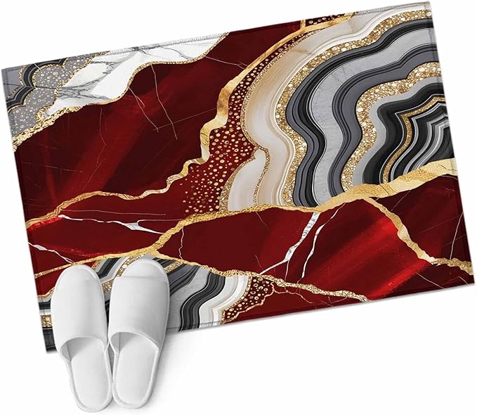 Area Rug 2x3ft, Abstract Flowing Marble Fluid Art Washable Rugs for Living Room Bedroom, Red and Gold Lines Soft Non-Slip Area Rugs Rectangle Floor Carpet for Dining Room