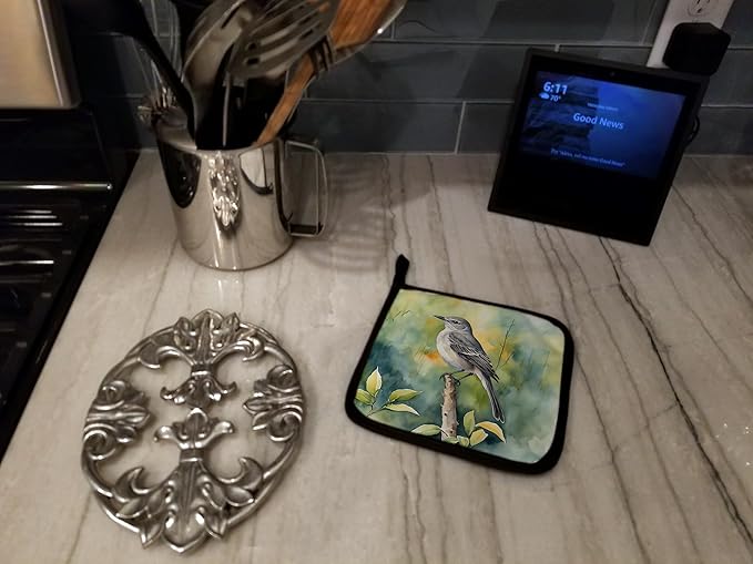 Caroline's Treasures Florida Northern Mockingbird Pair of Pot Holders Kitchen Heat Resistant Pot Holders Sets Oven Hot Pads for Cooking Baking BBQ, 7 1/2 x 7 1/2