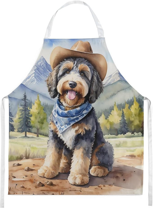 Caroline's Treasures Bernedoodle Cowboy Welcome Apron Cooking Kitchen Server Baking Crafts Gardening for Adult Women Men, Unisex, Large, Multicolor