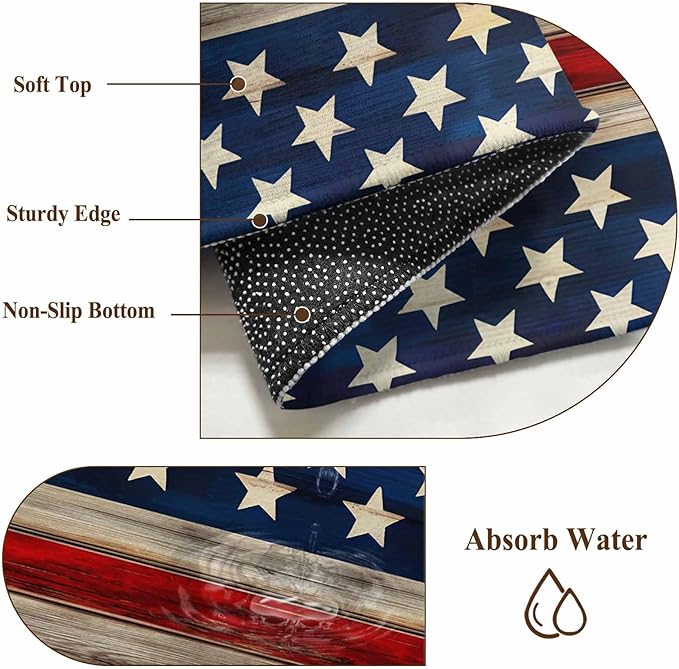 Washable Round Area Rug Vintage Stripes and Stars Circle Rugs Floor Carpet for Living Room Bedroom, Patriotic 250th Anniversary Soft Non Slip Round Rug 4ft