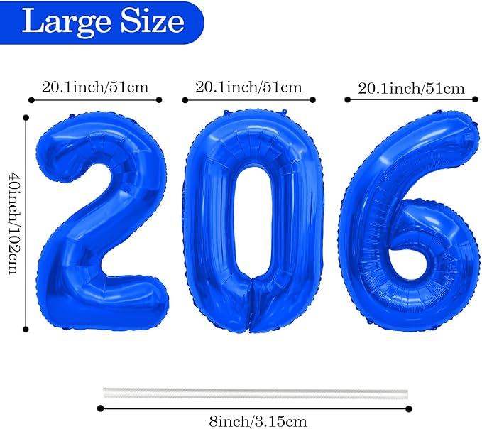 2026 Balloons, 2026 Number Balloons, 40 Inch Large Foil Graduation Balloon 2026 Numbers for Graduation Decorations Class of 2026, Birthday, Anniversary, New Year Eve Party Decorations, Navy Blue