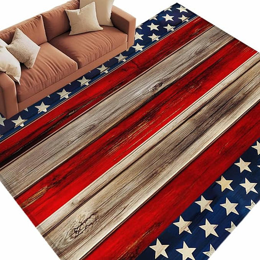 Area Rug 6x9ft, Vintage Stripes and Stars Washable Rugs for Living Room Bedroom, Patriotic 250th Anniversary Soft Non-Slip Area Rugs Rectangle Floor Carpet for Dining Room
