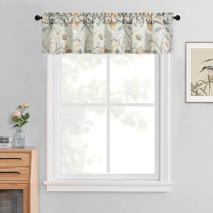 Leeva Rustic Kitchen Valances for Windows - Linen Textured Decorative Rod Pocket Curtain, Farmhouse Light Filtering Window Treatment for Bedroom Living Room, 52" W x 12" L, 1 Panel