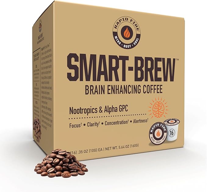 Rapidfire Smart-Brew Nootropics Coffee Pods - High Performance Infused Concentrate, Supports Energy and Brain Function, 16 Count
