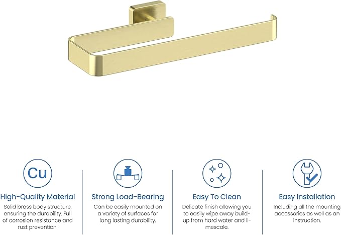 KIBI Blaze 10-Inch Bathroom Towel Bar – Solid Brass, Wall Mounted Hand Towel Holder, Sleek Modern Design, Rust-Resistant, Perfect for Bathroom, Vanity & Kitchen Sink Area (Brushed Gold) (KBA16)