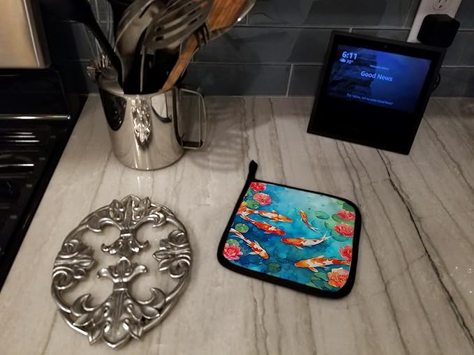 Caroline's Treasures Koi Fish Pair of Pot Holders Kitchen Heat Resistant Pot Holders Sets Oven Hot Pads for Cooking Baking BBQ, 7 1/2 x 7 1/2