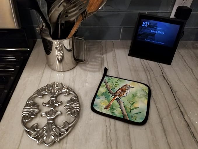 Caroline's Treasures Georgia Brown Thrasher Pair of Pot Holders Kitchen Heat Resistant Pot Holders Sets Oven Hot Pads for Cooking Baking BBQ, 7 1/2 x 7 1/2