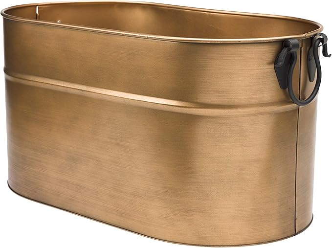 Plow & Hearth Vintage-Style Antique Copper Firewood Bucket with Wrought Iron Handles | Decorative Firewood Rack | Galvanized Steel Log Holder for Fireplace | 13.25" W x 11.25" H x 21.25" L