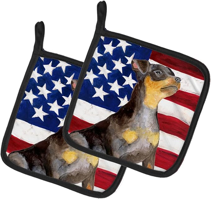 Caroline's Treasures BB9724PTHD Miniature Pinscher #2 Patriotic Pair of Pot Holders Kitchen Heat Resistant Pot Holders Sets Oven Hot Pads for Cooking Baking BBQ, 7 1/2 x 7 1/2