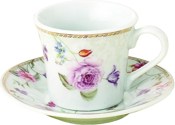 Set of 6 Espresso Cups 2oz. On Metal Stand-Purple Flower