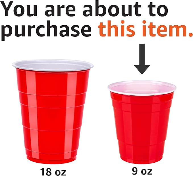 Amazon Basics Small Disposable Red Plastic Party Cups, BPA-Free, 9oz, 50 Count