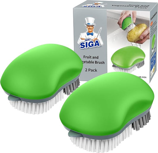 MR.SIGA Fruit and Vegetable Cleaning Brush with Non Slip Comfortable Grip, Pack of 2, Green