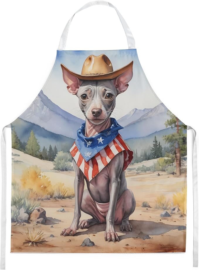 Caroline's Treasures American Hairless Terrier Cowboy Welcome Apron Cooking Kitchen Server Baking Crafts Gardening for Adult Women Men, Unisex, Large, Multicolor