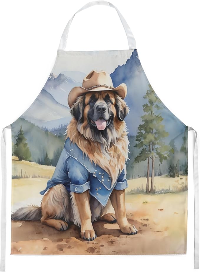 Caroline's Treasures Leonberger Cowboy Welcome Apron Cooking Kitchen Server Baking Crafts Gardening for Adult Women Men, Unisex, Large, Multicolor