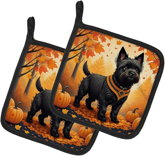 Caroline's Treasures DAC1032PTHD Black Cairn Terrier Fall Pair of Pot Holders Kitchen Heat Resistant Pot Holders Sets Oven Hot Pads for Cooking Baking BBQ, 7 1/2 x 7 1/2