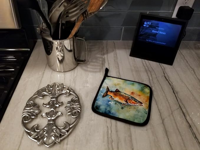 Caroline's Treasures Brown Trout Pair of Pot Holders Kitchen Heat Resistant Pot Holders Sets Oven Hot Pads for Cooking Baking BBQ, 7 1/2 x 7 1/2