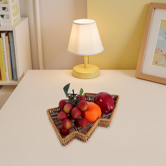 Christmas Tree Serving Platter Bread Basket Rustic Farmhouse Imitation Rattan Holiday Snack Tray Countertop Organizing Bin for Kitchen Tabletop Decor