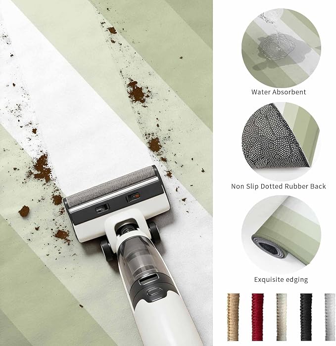 Area Rug 3x5ft, Modern Sage Green Gradient Style Washable Rugs for Living Room Bedroom, Farmhouse Ombre Stripe Soft Non-Slip Area Rugs Rectangle Floor Carpet for Dining Room