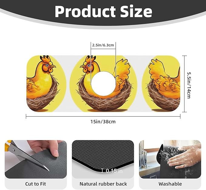 Bird's Nest Golden Chicken Printed Faucet Absorbent mat, Suitable for bathrooms, Kitchens, and Other Sink Areas.