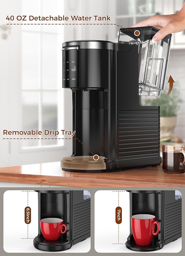 COWSAR Commercial Single Serve Coffee Maker, K Cup Coffee Brewer for Capsule and Ground Coffee, Capsule Coffee Machine with 40 Oz Water Tank, Instant-Heat, 5 Brew Sizes Up To 14 Oz, Classic Black