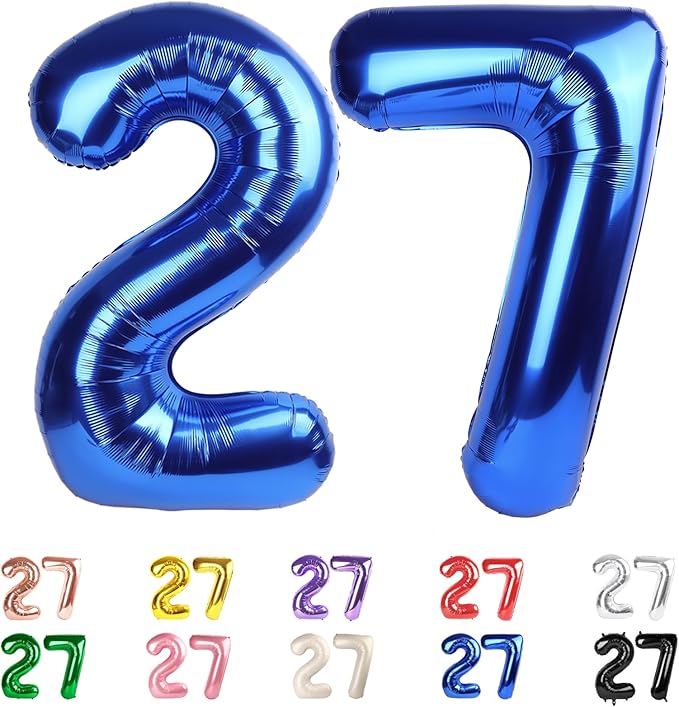 Numbers 27 Balloons, 27 Balloons, 40 In Big 27th Dark Blue Party Decorations for Women Men Engagement, Wedding, Celebration Party, Graduations, Photo Shoot