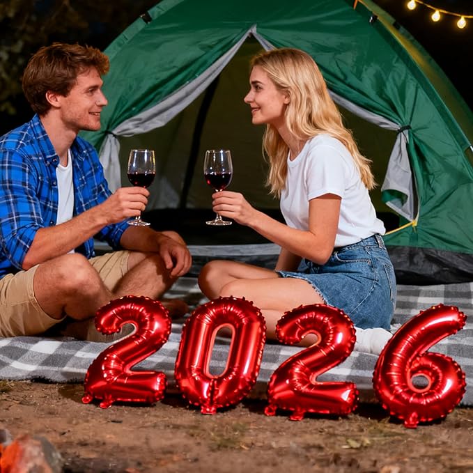 Red 2026 Balloons, 16 Inch Foil 2026 Number Balloons, Grad Balloons for Class of 2026 Graduation Party, Red Matellic Foil New Year Birthday Home Office Party Supplies