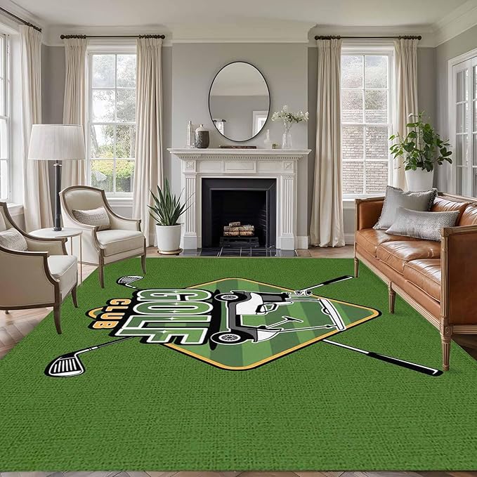 Area Rug 6x9ft, Golf Club Sports Washable Rugs for Living Room Bedroom, Green Soft Non-Slip Area Rugs Rectangle Floor Carpet for Dining Room