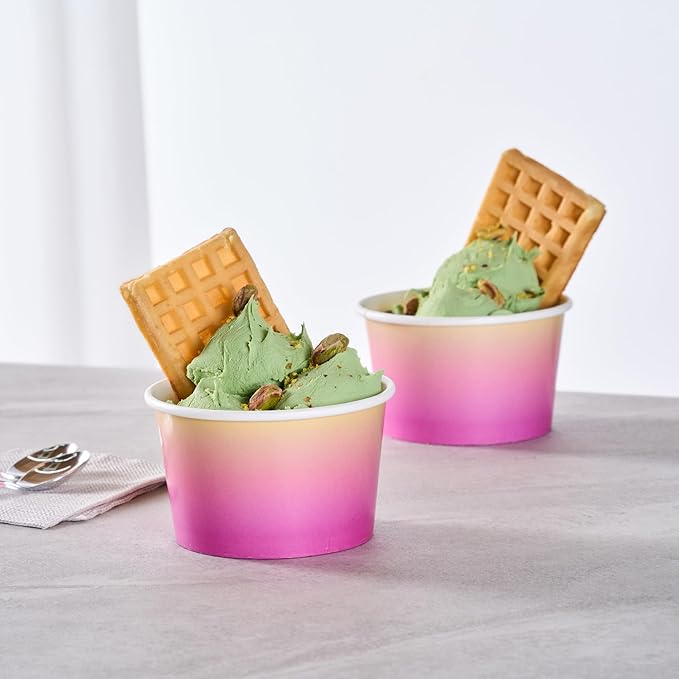 Coppetta 8 Ounce Dessert Cups, 50 Greaseproof Ice Cream Cups - Lids Sold Separately, For Hot And Cold Foods, Orange And Blue Ombre Paper Yogurt Bowls, Disposable, Sturdy - Restaurantware