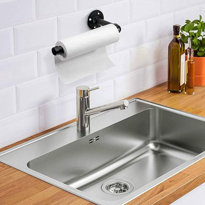2 Pack Industrial Steel Pipe Kitchen Towel Holder. Bathroom Hand Towel Hanger. Wall Mounted Vintage Rustic Style Metal Rack