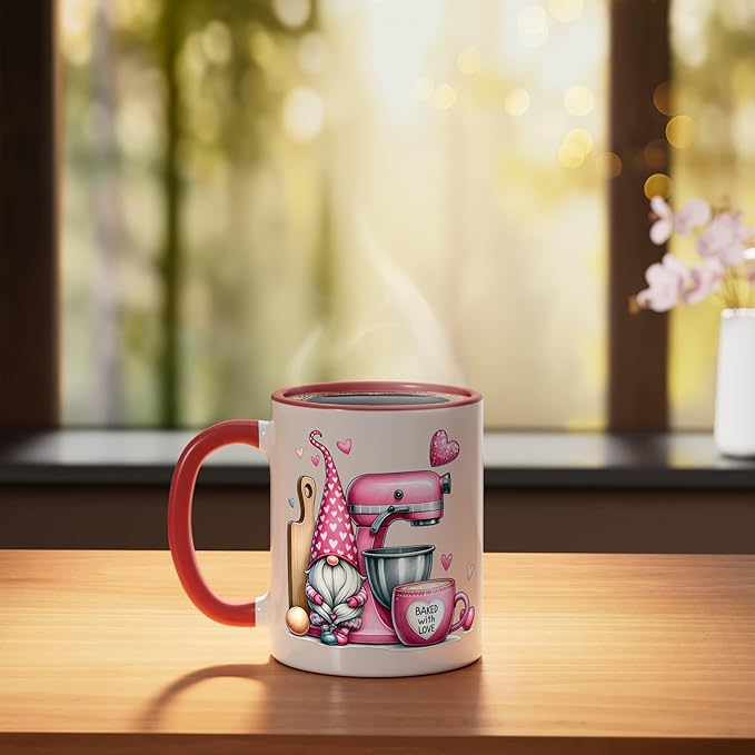 Baker Cute Baking Pastry Chef Bake Love Bakery Owner Ceramic Mug, Red/White