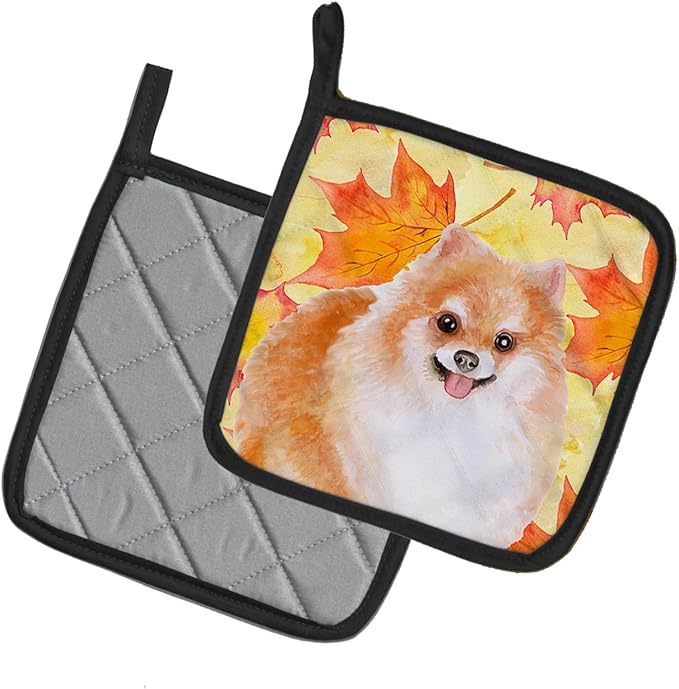 Caroline's Treasures BB9977PTHD Pomeranian #2 Fall Pair of Pot Holders, Yellow Kitchen Heat Resistant Pot Holders Sets Oven Hot Pads for Cooking Baking BBQ, 7 1/2 x 7 1/2