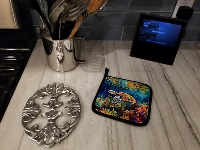 Caroline's Treasures Loggerhead Sea Turtle Pair of Pot Holders Kitchen Heat Resistant Pot Holders Sets Oven Hot Pads for Cooking Baking BBQ, 7 1/2 x 7 1/2
