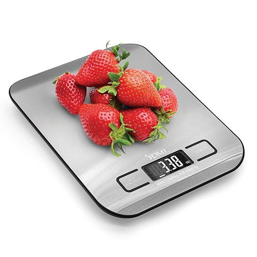 DMI Digital Food Scale and Kitchen Scale for Cooking, Baking and Meal Prep, Withstands up to 11 Pounds of Weight, Measures units between oz, g, mL, lb, oz, 304 Stainless Steel